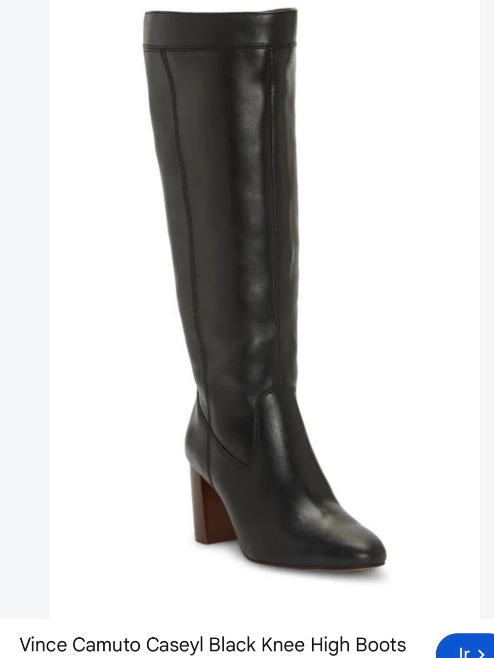 Vince Camuto Caseyl Black Leather Knee-High Block Heel Boots